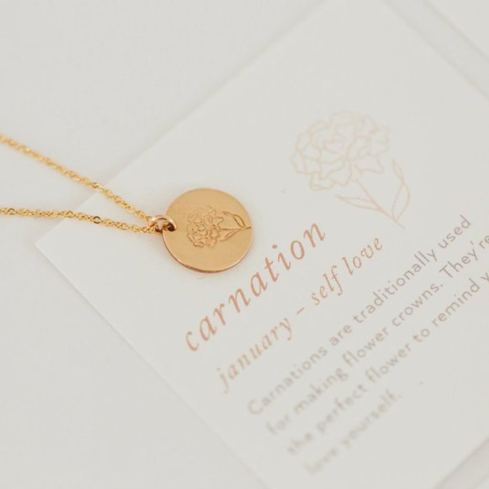 January Carnation Birth Flower Minimalist Necklace - Picture 3 of 12